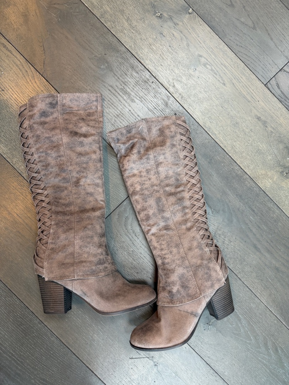 Women's Tall Lace-Back Suede Boots in Taupe